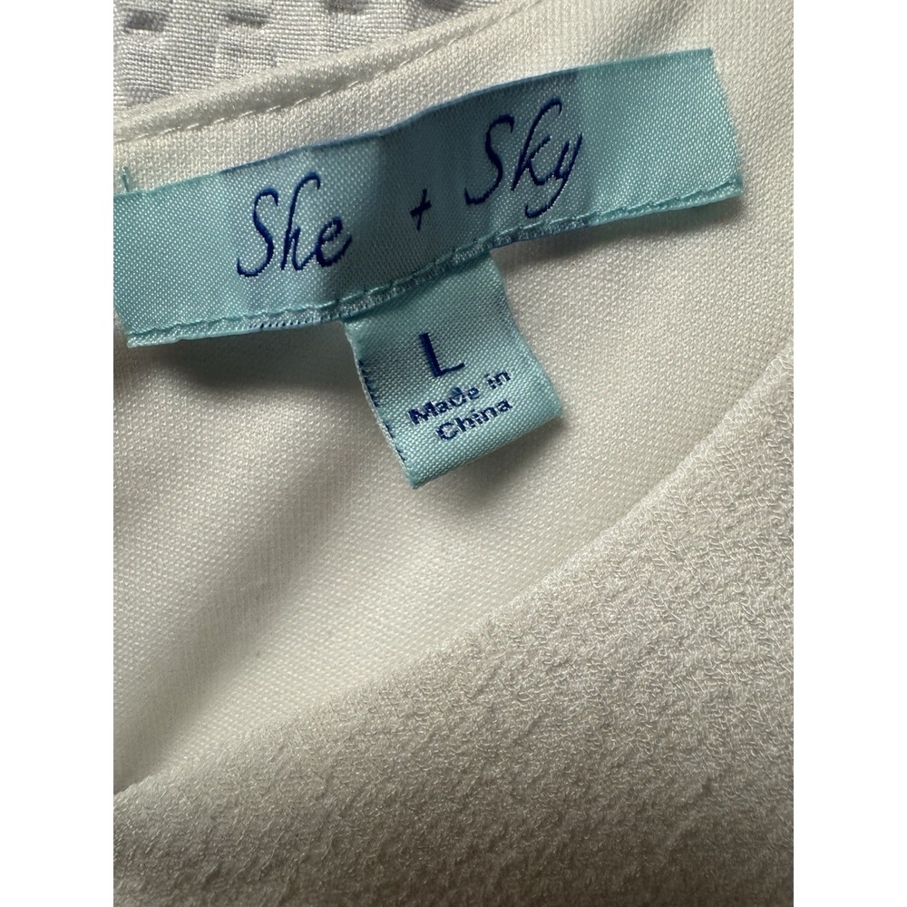 She + Sky Women's White Textured Size Large A Line Mini Dress Pleated Sleeveless - Picture 7 of 14